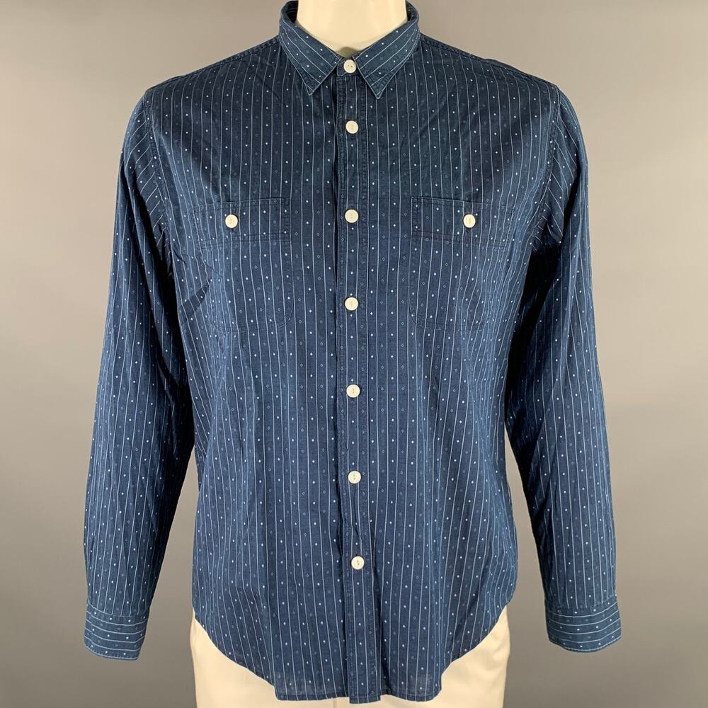 WALLACE & BARNES Size L Navy Mixed Patterns Cotton Lightweight Long Sleeve Shirt